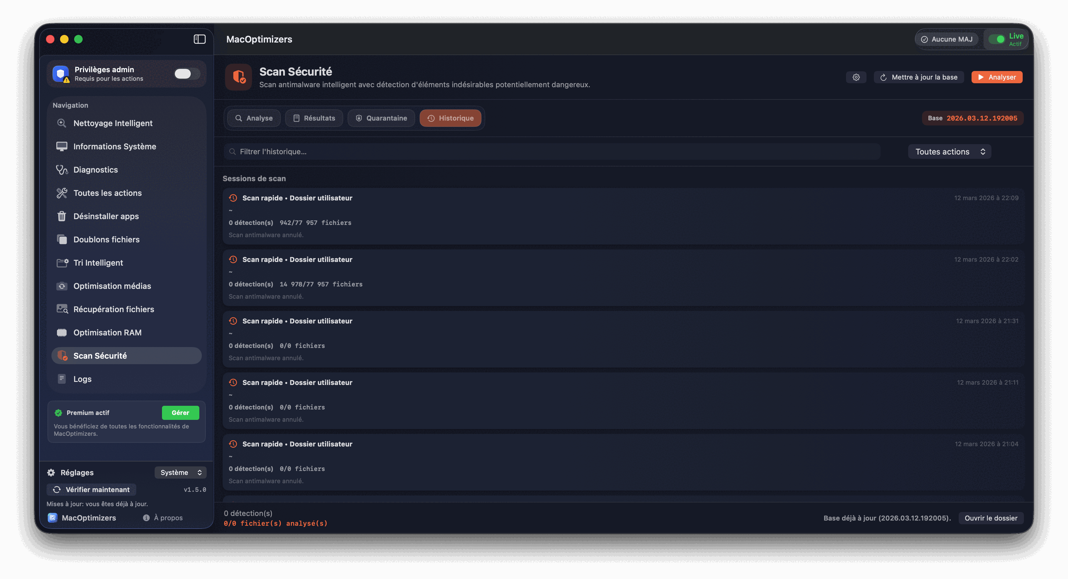 Scan Sécurité antimalware - résultats détaillés et actions